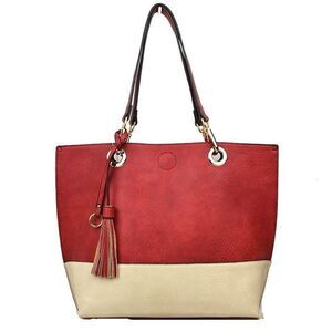 2N1 Two-tone Tassel Tote with Pouch